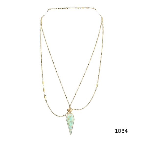 1084 Stella & Dot Wynona Gold and Stone Layered Pendant Necklace - Picture 1 of 5